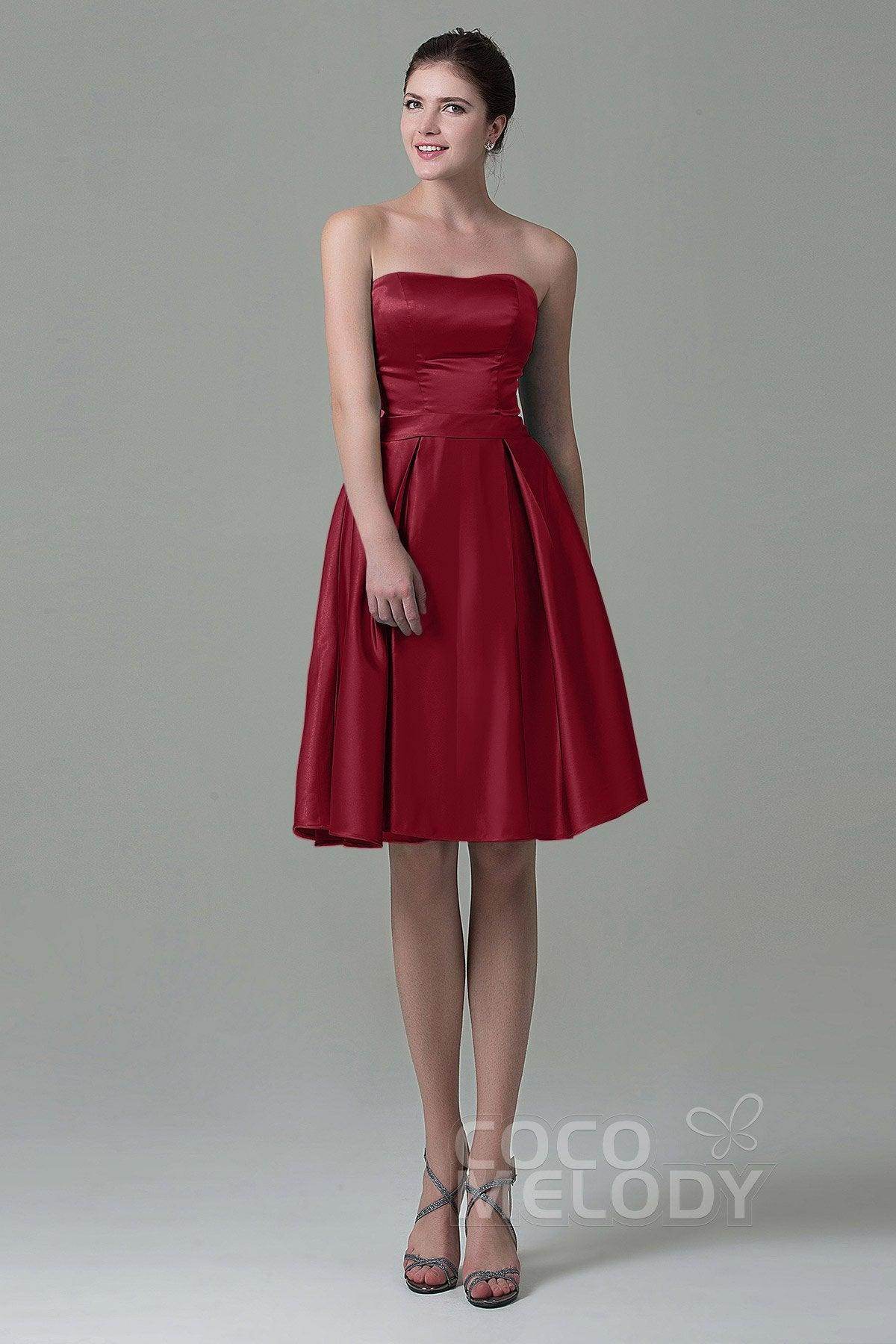 A-Line Knee Length Satin Bridesmaid Dress COZK1500A - COCOMELODY